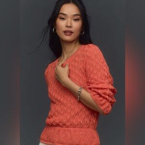 Flounce Hem Pointelle Sweater